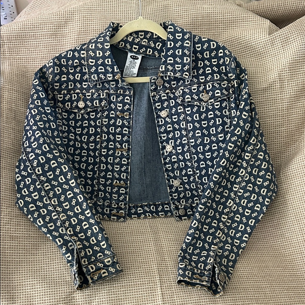 Blue and White Patterned Denim Jacket